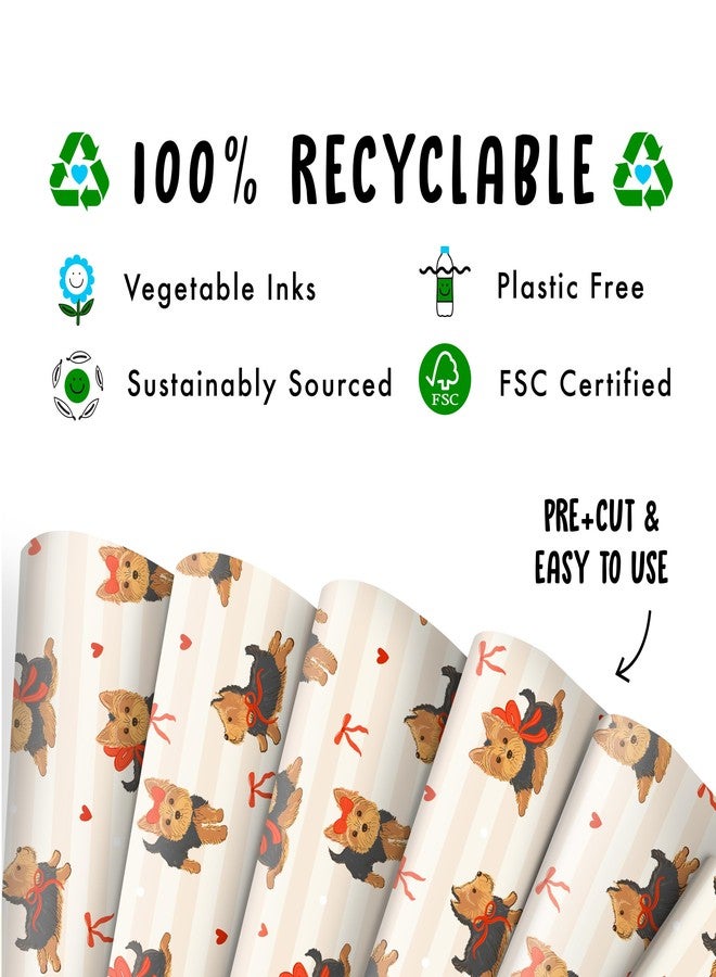 CENTRAL 23 Dog Wrapping Paper - 6 Sheets Of Gift Wrap For Her - Yorkshire Terriers Bow Heart - For Dog Mom - Comes With Stickers - Recyclable - Image 3